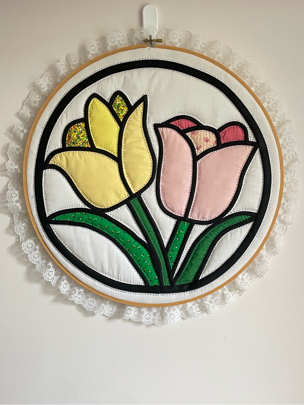 Handmade Yellow & Pink Tulip Wall Hoop